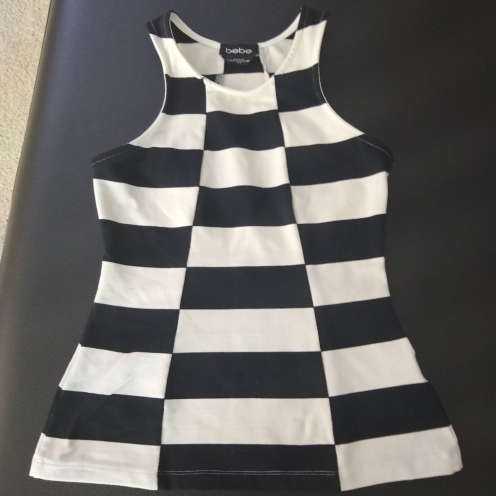 Bebe racerback black white tank XS